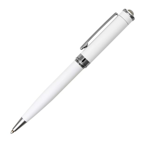Długopis zdobiony krzemieniem pasiastym biały