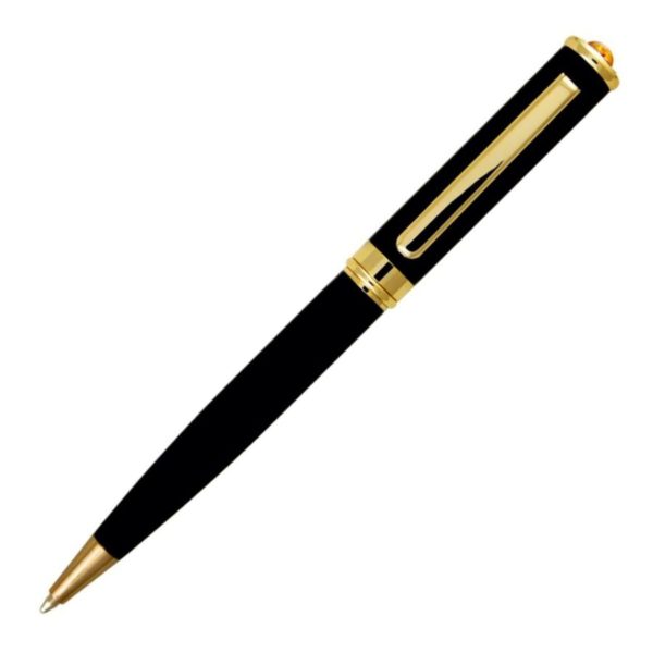 Długopis zdobiony bursztynem złoty